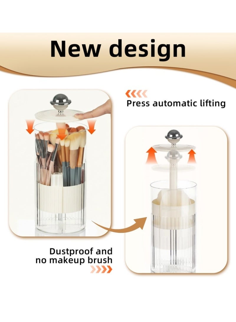 حامل فرش المكياج القابل للرفع مع غطاء، صندوق تخزين مستحضرات التجميل، منظم فرش مكياج شفاف مضاد للغبار لسطح الطاولة في الحمام - view 5